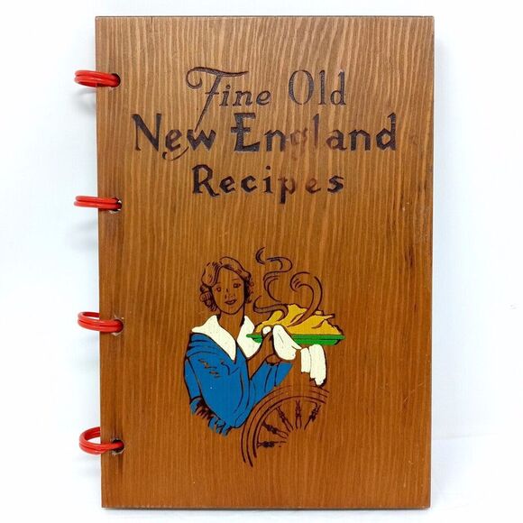 Other - Vintage Fine Old New England Recipes Wood Cover Cookbook 1972